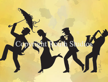 Louisiana Greeting Cards - Cajun Greeting Cards - Second Line Parade "Second Line Dance" Brass Band Note Cards
